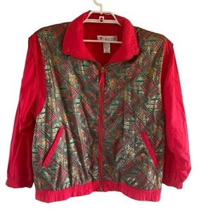 Vintage Womens Lavon Large Red Zip Up Windbreaker Jacket 90’s Christmas